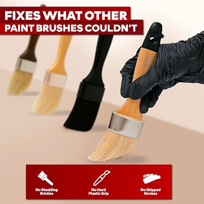 XFasten Chalk Paint Brushes for Furniture Painting 2-Pack – 2.5 Inch Oval and 1 Inch Round Shedding-Resistant Natural Bristle Wax Brushes for Waxing Furniture, Stencil, Chalk, Wax, and Milk Paint - size: 2-Pack