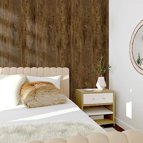 Abyssaly Wood Grain Contact Paper, Brown Wood Peel and Stick Wallpaper, Thicken Self Adhesive Removable Wallpaper for Cabinets Bedroom Kitchen 11.8 in X 197 in