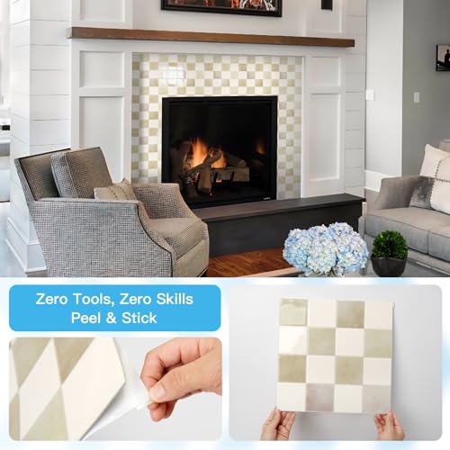 Art3d Grid Peel and Stick Backsplash, 10-Pack, 12 x 12 in, Beige and White - color: Beige and White