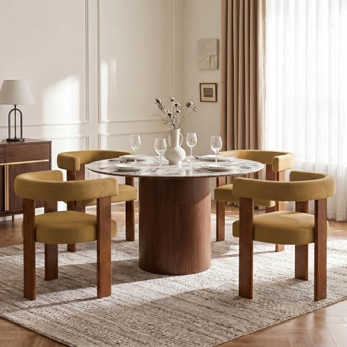 Usaint Wooden Barrel Dining Chairs Set of 2 with Walnut Wood Legs and Arm - color: Orange, size: Set of 2