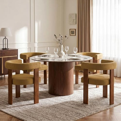 Usaint Wooden Barrel Dining Chairs Set of 2 with Walnut Wood Legs and Arm - color: Orange, size: Set of 2