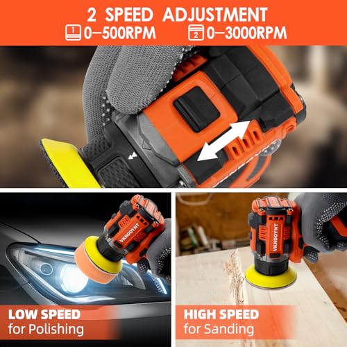 Brushless Cordless Polisher, 2 Variable Speed Mini Buffer Polisher (0-500/0-3000 RPM), 2x2600mAh Batteries, 1/2/3" Backing Pads, 52 Accessories, Small Sander for Car Detailing/Buffing/Sanding/Waxing