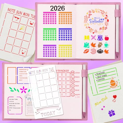 Yazhiji 36 PCS Journal Diary Stencils, Planner Stencils for Junk Journal Notebook Diary Scrapbooking DIY Supplie Drawing Template Journal Stencil 4x7 Inch - color: Journal Diary