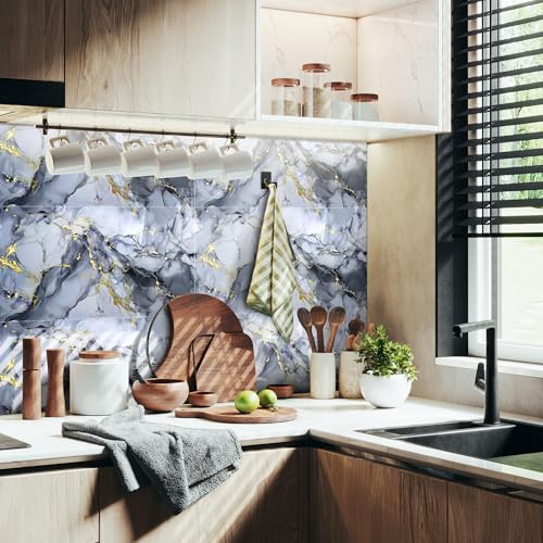 Vieshful 20 Pack 11.8"x23.6" Peel and Stick Backsplash Wall Panels, Self Adhesive Waterproof Back Splash Marble Tiles for Kitchen Bathroom, TV Walls, Living Room Blue (Not Real Tiles) - color: Blue