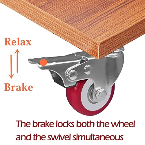 2 inch Casters Load 800lbs, Set of 4 with Brake, Advanced Polyurethane (PU) Floor Protection, Noise-Free 360 Degree Swivel Plate, Set of 4 (Includes Complete Screws Sets with Accessories) - size: 2 inch Red