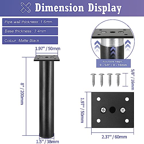 Aluminum Alloy Adjustable Furniture Legs 8 Inch / 200mm - Black - 4Pcs - size: 8 Inch