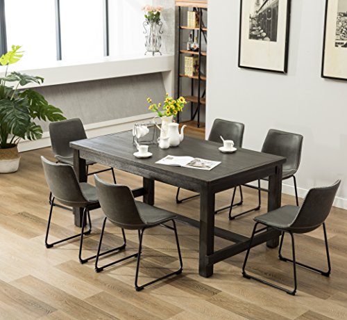 7-Piece Dining Room Set with Wood Table and 6 Faux Leather Chairs, Brown - color: Brown-b