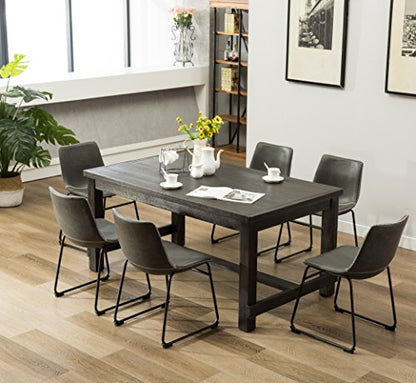 7-Piece Dining Room Set with Wood Table and 6 Faux Leather Chairs, Brown - color: Brown-b