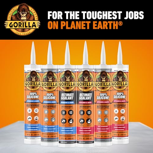 Gorilla 100% Silicone Caulk, Kitchen & Bath Sealant, White, 10 oz Cartridge - color: White, size: 10 Ounce