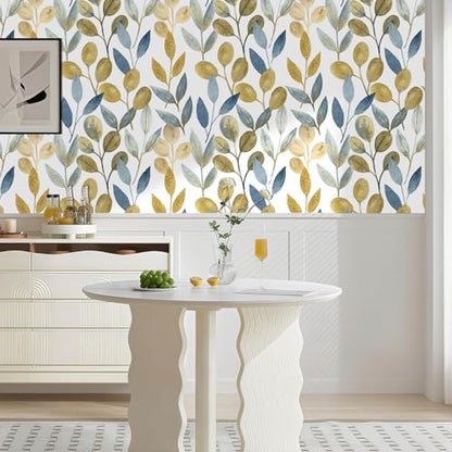Blue and Gold Leaf Peel and Stick Wallpaper 17.7" x 354" - color: Blue/Gold, size: 17.7" x 354"