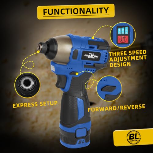 140Nm 17V Brushless Impact Screwdriver with 2 Batteries (Blue) - color: Blue, size: 17V Brushless Screwdriver