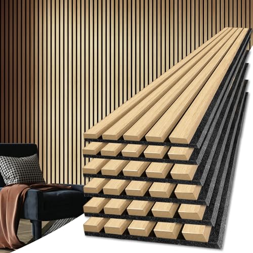 Art3d 6-Pack 3D Textured Soundproof Wood Slat Wall Panel, 94.5" x 7.9", Oak - color: Oak, size: 6Pcs - 94.5 * 7.9 inch