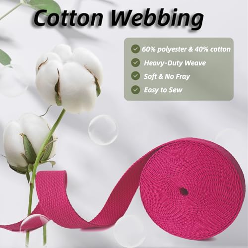 Cotton Webbing 1 Inch 5 Yards for Bag Strap Sewing Crafts, Rose - color: Rose