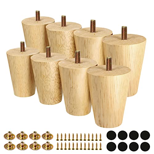 FoDau770 Rubber Wood Legs 3", Straight Taper, 5/16"-18 Thread, 8pcs - color: Varnish, size: 3 Inch - Straight (90°)