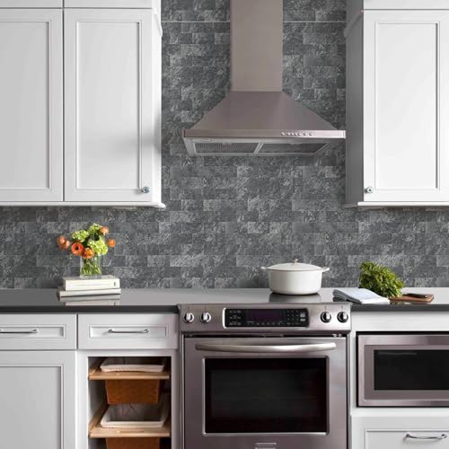 Vamos Tile 100-Pack Peel and Stick Backsplash Tile, 3" x 6" PVC Subway Tile - color: Black Slate