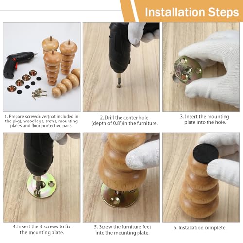 4 Pack Wood Bun Feet 6 Inch, Natural Dresser Legs for Sofa Cabinet - color: Natural, size: 6 Inch