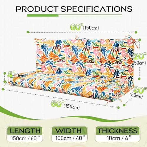 Oxford Fabric Swing Cushions with Backrest & Tie Straps for Patio Bench - color: Tropical Red