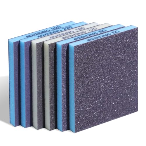 6pcs Sanding Sponge Kit 60, 80, 120, 180, 220, 320 grit, Soft Sanding Blocks Washable and Reusable, Double-Sided Sponge Sanding Blocks Wet Dry Sandpaper Pad for Wood Metal Furniture Paint - style: Assorted grits (60,80,120,180,220,320)