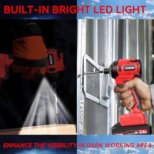 NAWIN Cordless Impact Driver Kit 20V Max Torque 240Nm（177ft-lbs）High Rotation Electric Impact Driver Brushless Motor Continuously Variable Rechargeable 1/4" impact driver 2.0Ah Batteries