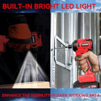 NAWIN Cordless Impact Driver Kit 20V Max Torque 240Nm（177ft-lbs）High Rotation Electric Impact Driver Brushless Motor Continuously Variable Rechargeable 1/4" impact driver 2.0Ah Batteries
