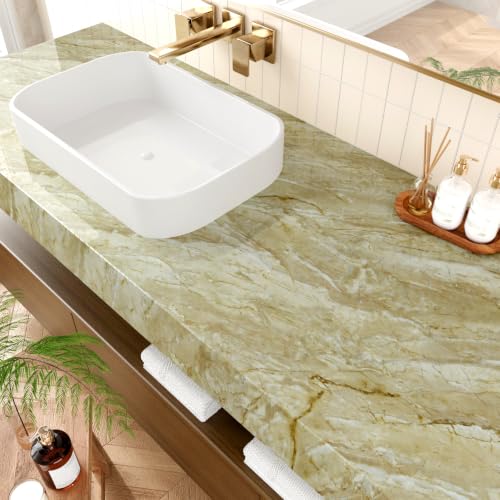 Beige Green Marble Contact Paper for Countertops Waterproof Glossy Marble Wallpaper 17.7" x 315" Removable Self Adhesive Granite Contact Paper for Kitchen Bathroom Cabinets Counter Top Covers - size: 17.7" x 315"