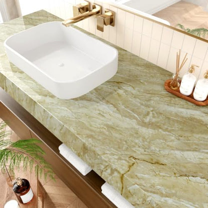 Beige Green Marble Contact Paper for Countertops Waterproof Glossy Marble Wallpaper 17.7" x 315" Removable Self Adhesive Granite Contact Paper for Kitchen Bathroom Cabinets Counter Top Covers - size: 17.7" x 315"