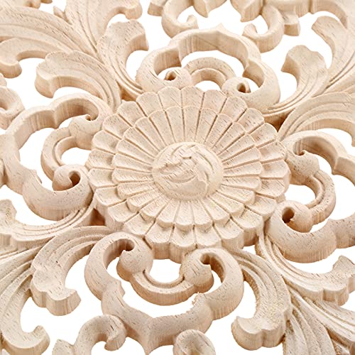 2Pcs Wood Carved Appliques Round Wooden Carving Onlays Decals for Furniture - color: 2-Pack, size: 3.94 inches