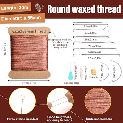Waxed Thread 32 Yard 0.55mm Round Heavy Duty Leather Thread - color: Brown