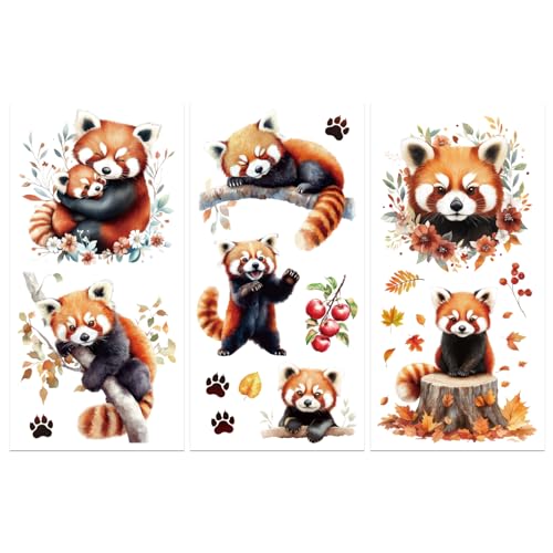 Peacoblue Red Pandas, Flowers Rub On Transfers for Furniture Craft 6"x12" - style: Red Pandas with Flowers