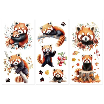 Peacoblue Red Pandas, Flowers Rub On Transfers for Furniture Craft 6"x12" - style: Red Pandas with Flowers