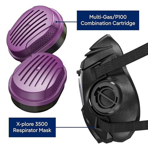 Dräger X-plore 3500 Respirator Mask Multi-Gas/P100 Combination Cartridge (OV/AG/HF/FM/CD/AM/MA/HS/P100) NIOSH-certified Half-Mask for Painting, Chemicals, Construction