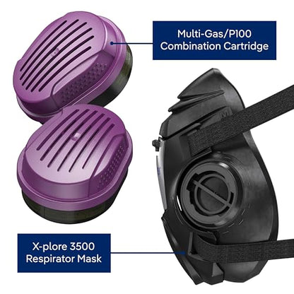 Dräger X-plore 3500 Respirator Mask Multi-Gas/P100 Combination Cartridge (OV/AG/HF/FM/CD/AM/MA/HS/P100) NIOSH-certified Half-Mask for Painting, Chemicals, Construction