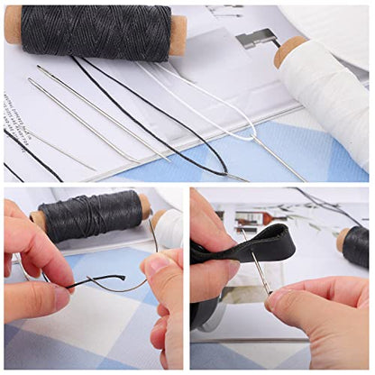 110Yards Waxed Thread with 7 Pcs Leather Needles for Hand Sewing - color: Black+White