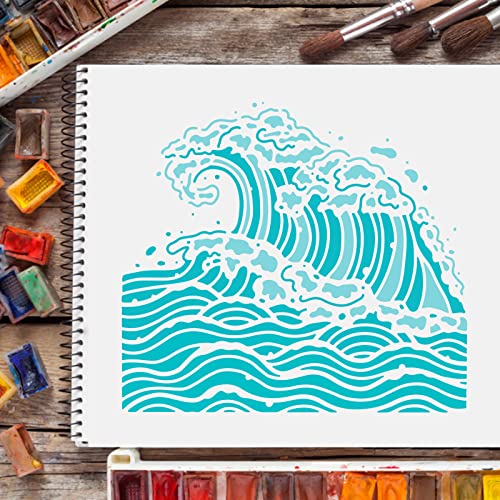 FINGERINSPIRE Sea Waves Drawing Painting Templates - 11.8x11.8 inch Plastic Square Reusable Stencils for Painting on Wood, Floor, Wall and Fabric - color: Sea Waves