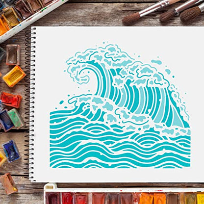 FINGERINSPIRE Sea Waves Drawing Painting Templates - 11.8x11.8 inch Plastic Square Reusable Stencils for Painting on Wood, Floor, Wall and Fabric - color: Sea Waves