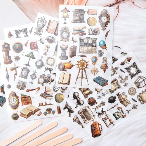 WANDIC 16 Sheets Rub On Transfer Stickers Set, 4 Styles Brown Themed Retro Vintage Pattern Self Adhesive Stickers Furniture Decals for Scrapbook Journal - style: Renaissance Theme