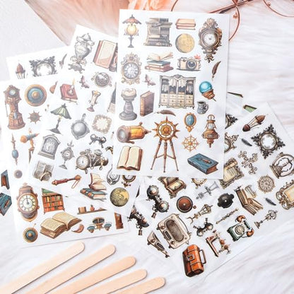 WANDIC 16 Sheets Rub On Transfer Stickers Set, 4 Styles Brown Themed Retro Vintage Pattern Self Adhesive Stickers Furniture Decals for Scrapbook Journal - style: Renaissance Theme
