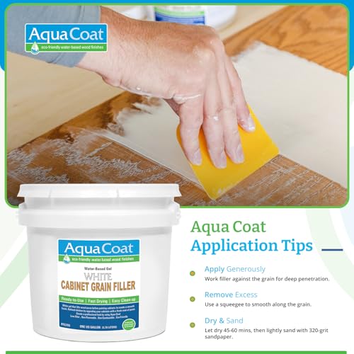 Aqua Coat Water-Based White Cabinet Wood Grain Filler Gel – Fast Drying, Low Odor White Wood Filler, Sandable & Paintable for Interior & Exterior Repairs, Upgrades & Restorations – 1 Gallon - size: Gallon