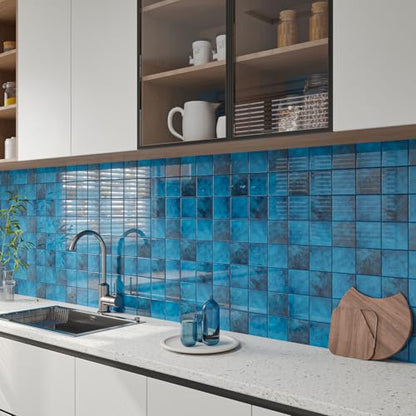 CHIHUT 6 Sheets Peel and Stick Backsplash Tiles 12''x12'' Dark Blue 3D Marble Self Adhesive Wall Tiles Waterproof Stick on Back Splashes for Kitchen Bathroom Backsplash Shower Walls - color: Dark Blue, size: 6 Tiles