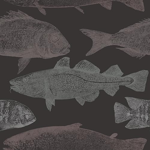Peel and Stick Wallpaper, Dark Background Fish Sketch Pattern, 236in x 17.7in, Waterproof Vinyl, Removable Reusable, Eco-Friendly, for Bedroom Living Room Rental Apartment - color: Green04, size: 17.7" x 236.2"