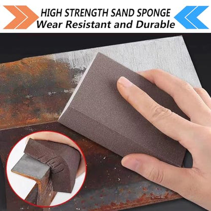 10-Pack Sanding Sponge, Five Grits Per Pack (60/80/120/180/220), Washable & Reusable Sanding Block for Wood, Drywall, Metal, and Glazing, Ergonomic Hand Sanding Tool