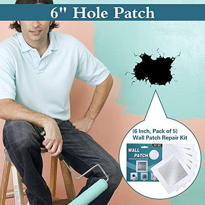 Drywall Repair Kit, 6 pcs, Aluminum Wall Repair Patch Kit - size: 6" x 6" - 5 Pcs