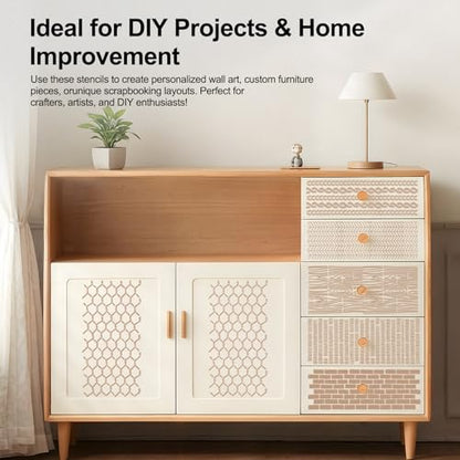 32-Piece Reusable Geometric & Textured Stencils Set – Perfect for Crafts, Painting, Walls & Furniture | Durable, Easy-to-Use Stencils for DIY Projects