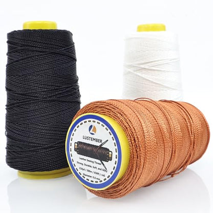 LUSTEMBER Heavy Duty Sewing Thread, 3 Rolls x 656 ft Extra Strong Upholstery Thread, Smooth Nylon Thread for Leather, Canvas, Outdoor Gear, Shoes (Black, White, Brown) - color: Black+White+Brown