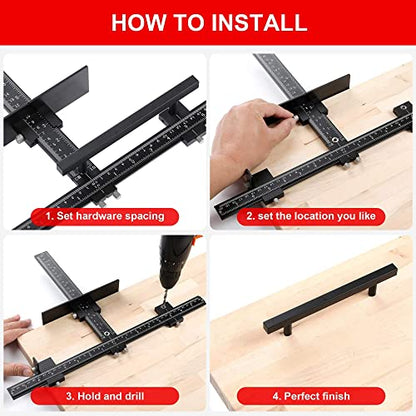 Cabinet Hardware Jig for Handles, Adjustable Template with Convenient and Precise Installation for Door and Drawer Knobs,Pulls,Tool Accessories Jig of Aluminum Alloy