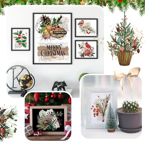 Lincia 10 Sheets Christmas Rub on Transfers for Crafts, Vintage Newspaper - style: Vintage Newspaper