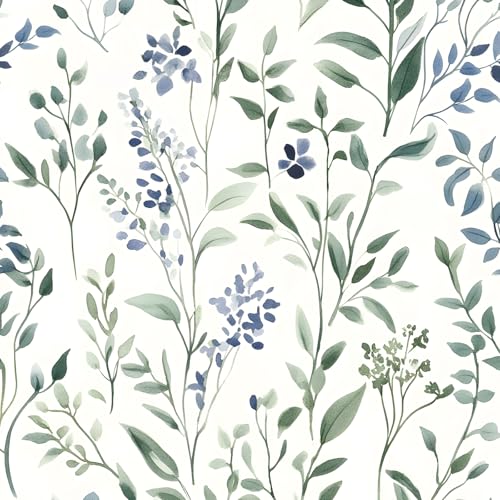 ILHIIOR Blue Leaf Peel and Stick Wallpaper Boho 17.5 x118 Inches - color: Green, size: 17.5" x 118.1"