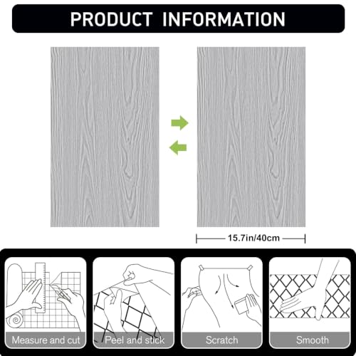 Wood Grain Contact Paper 15.7" x 78" Peel and Stick Wallpaper Grey - color: Gray, size: 15.7" x 78"