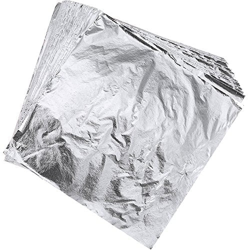 Shappy 100 Pieces Silver Leaf Sheets Imitation Copper Leaf Foil Sheets for Gilding Crafting, Furniture Decoration, Painting, Crafts, 5.5 by 5.5 Inches