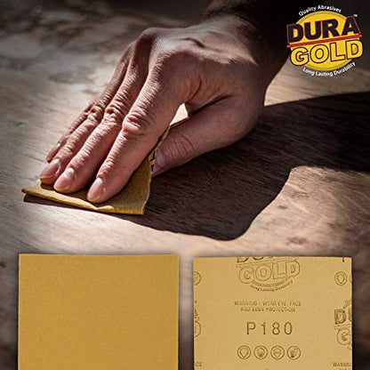 Dura-Gold Premium 1/4 Sheet Gold Sandpaper Sheets, 180 Grit (Box of 400) - size: 180-Grit